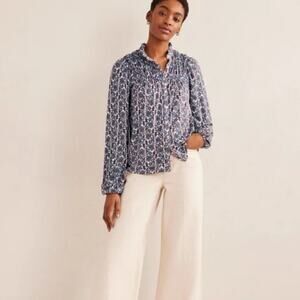 Boden Ruched Yoke Jersey Shirt nightshade paisley sz 14